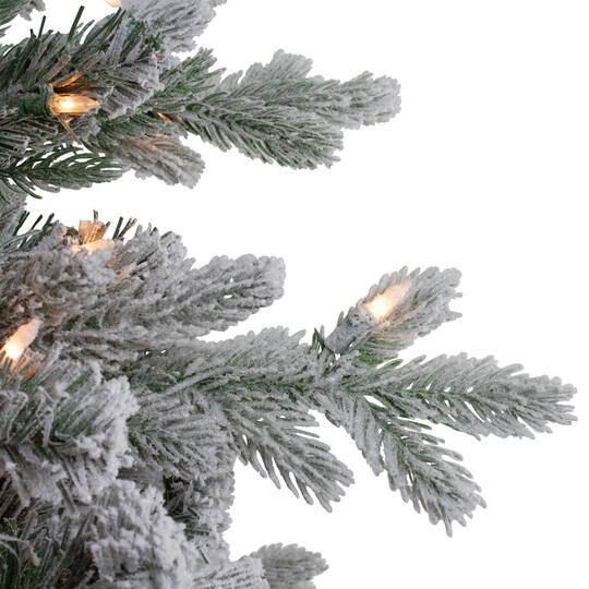 4ft. Pre-Lit Flocked Saratoga Spruce Artificial Christmas Tree in Decorative Pot, Clear Lights